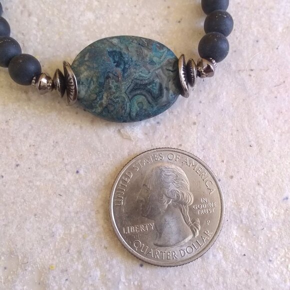 Blue Gray & Black - Crazy Lace Agate + Cross Bracelet - 6-6.5" Wrists ~ Faith! - Picture 3 of 8